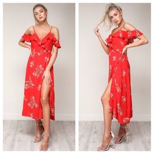 NEW! Off the Shoulder Floral Wrap Dress, Red